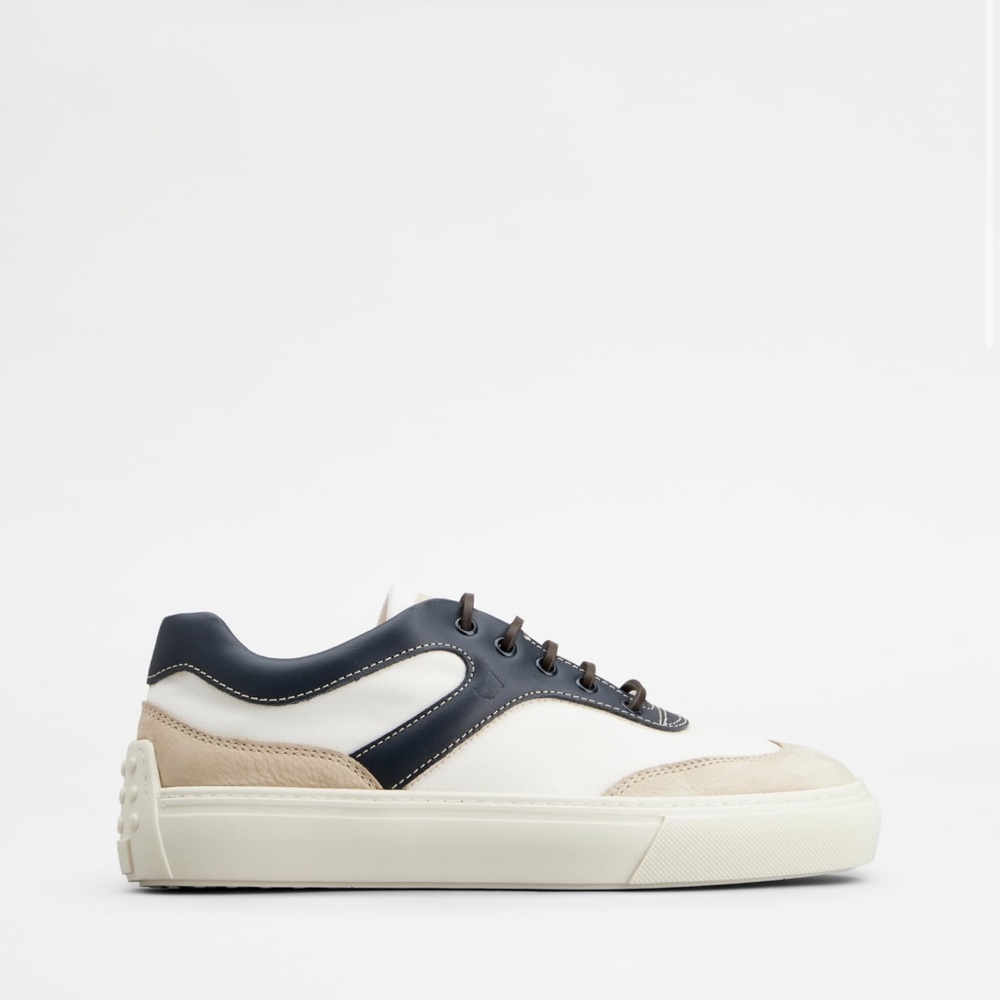 Tod's Men's Sneakers In Leather And Fabric White Blue Beige Size 8 (US size 9.5)